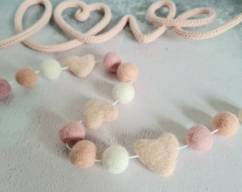 Valentine's decor, pink nursery bunting, pom pom garland, heart bunting, valentine's gift, baby shower bunting, felt ball garland