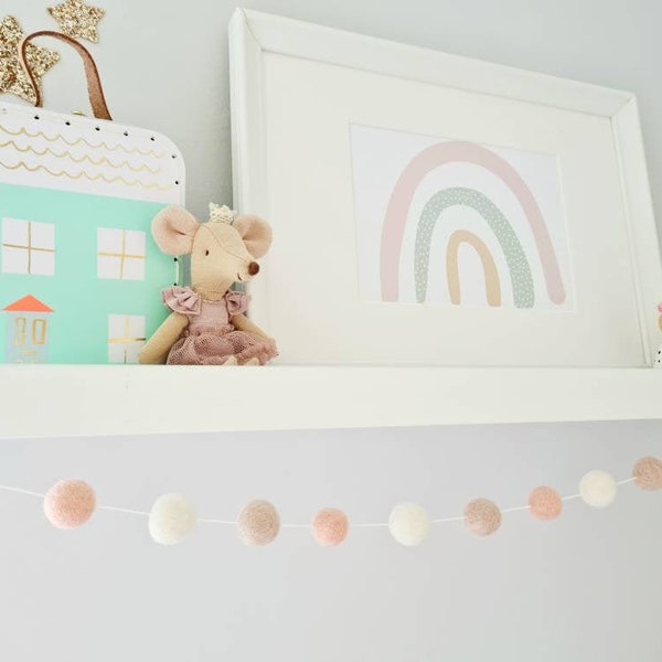 Pink pom pom garland, peach felt ball garland, girl nursery bunting, baby shower bunting, felt ball garland, pink decor, photo prop