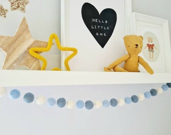 Blue felt ball garland, blue pom pom garland, boy nursery decor, felt ball garland, blue nursery decor, pom pom garland, pastel garland