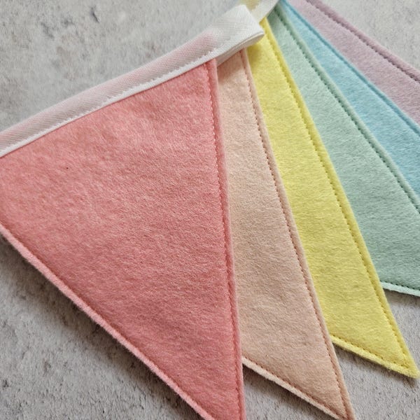 Pastel rainbow felt bunting - baby girl nursery decor - colourful party decoration