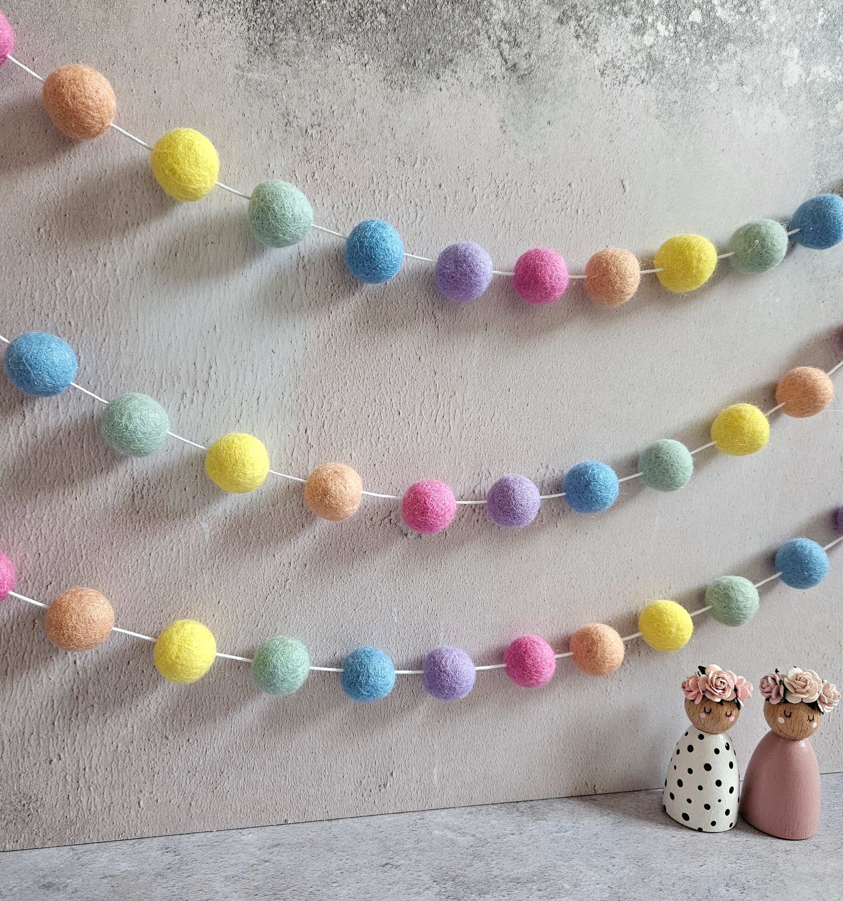 Rainbow Felt Ball Garland: Pastel Pom Pom Bunting, Girl Nursery Decor ...