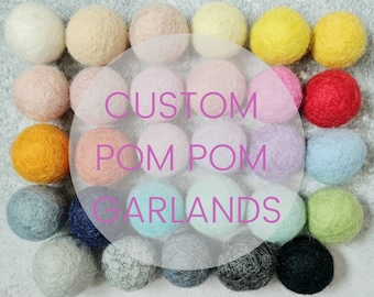 Custom pom pom garland, create your own felt ball garland, nursery decor, baby shower bunting, bespoke bunting, playroom decor, newborn gift