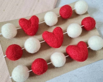 Valentine's pom pom garland, heart bunting, valentine's gift, baby shower bunting, red felt ball garland, girl nursery decor, wall hanging