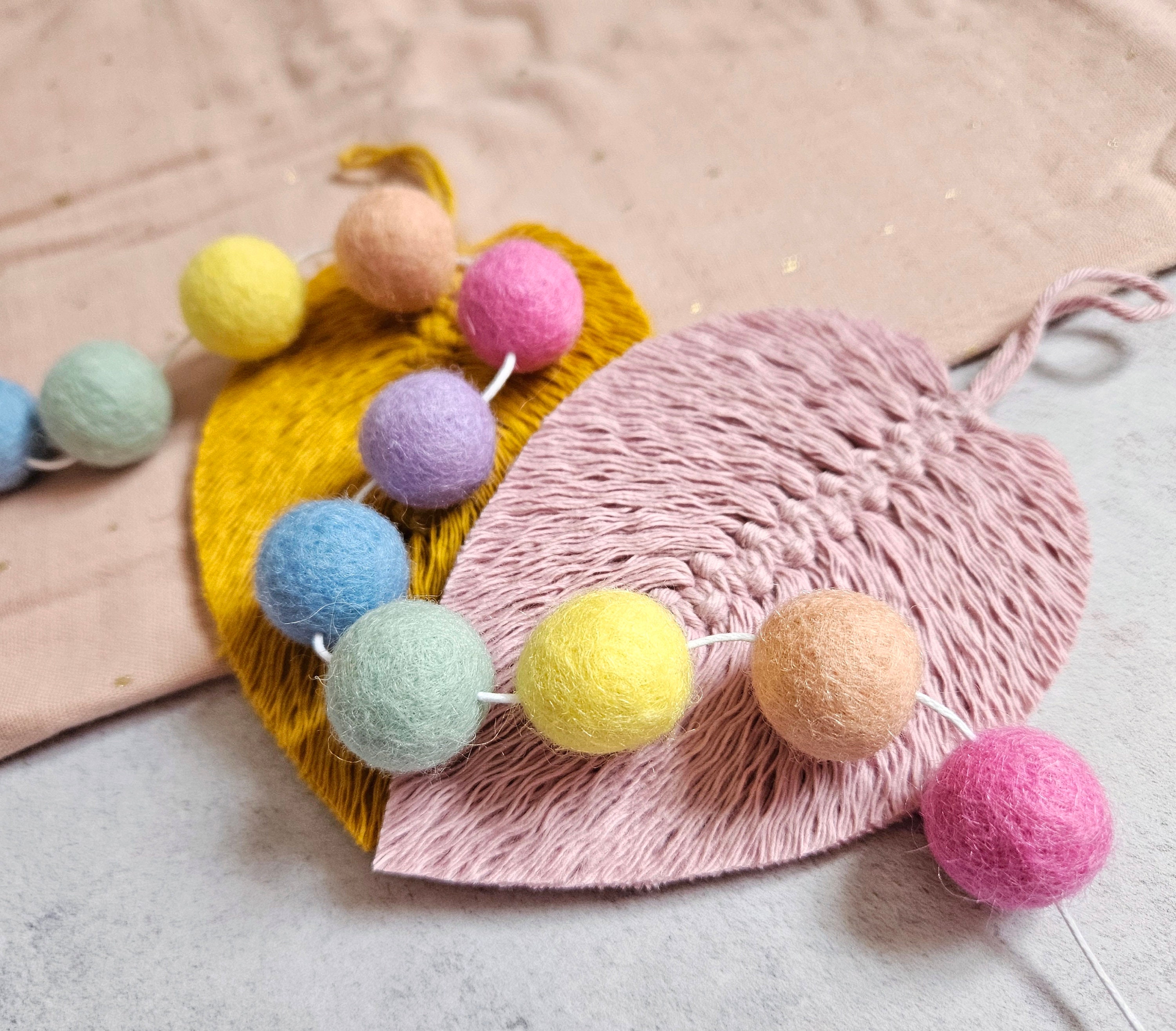 Rainbow Felt Ball Garland: Pastel Pom Pom Bunting, Girl Nursery Decor ...