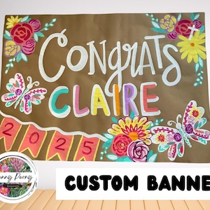 Hand Painted Banners, Kraft Paper Custom Banner Birthday, Graduation, Celebration, Brown Paper Banner Personalized for Celebrations