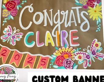 Hand Painted Banners, Kraft Paper Custom Banner Birthday, Graduation, Celebration, Brown Paper Banner Personalized for Celebrations
