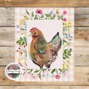 Set of 4 Farmhouse Wall Art Printable, Floral Wall Art, Farmhouse decor, Chicken Wall Art, Nursery Wall Art Print, Farmhouse Chickens Art,