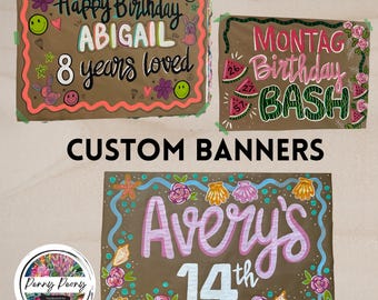 Hand Painted Banners, Kraft Paper Custom Banner Birthday, Graduation, Celebration, Brown Paper Banner Personalized for Celebrations