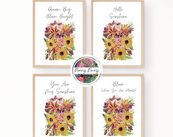 Set of Four Sunflowers Wall Art Prints, Sunflower Nursery Wall Art, Sunflower Wall Decor, Sunflower Art Prints, Sunflower Boho, Sunflowers