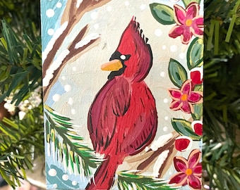 Winter Cardinal Ornament | Hand painted holiday