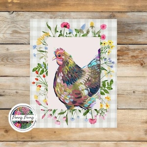 Set of 4 Farmhouse Wall Art Printable, Floral Wall Art, Farmhouse decor, Chicken Wall Art, Nursery Wall Art Print, Farmhouse Chickens Art,