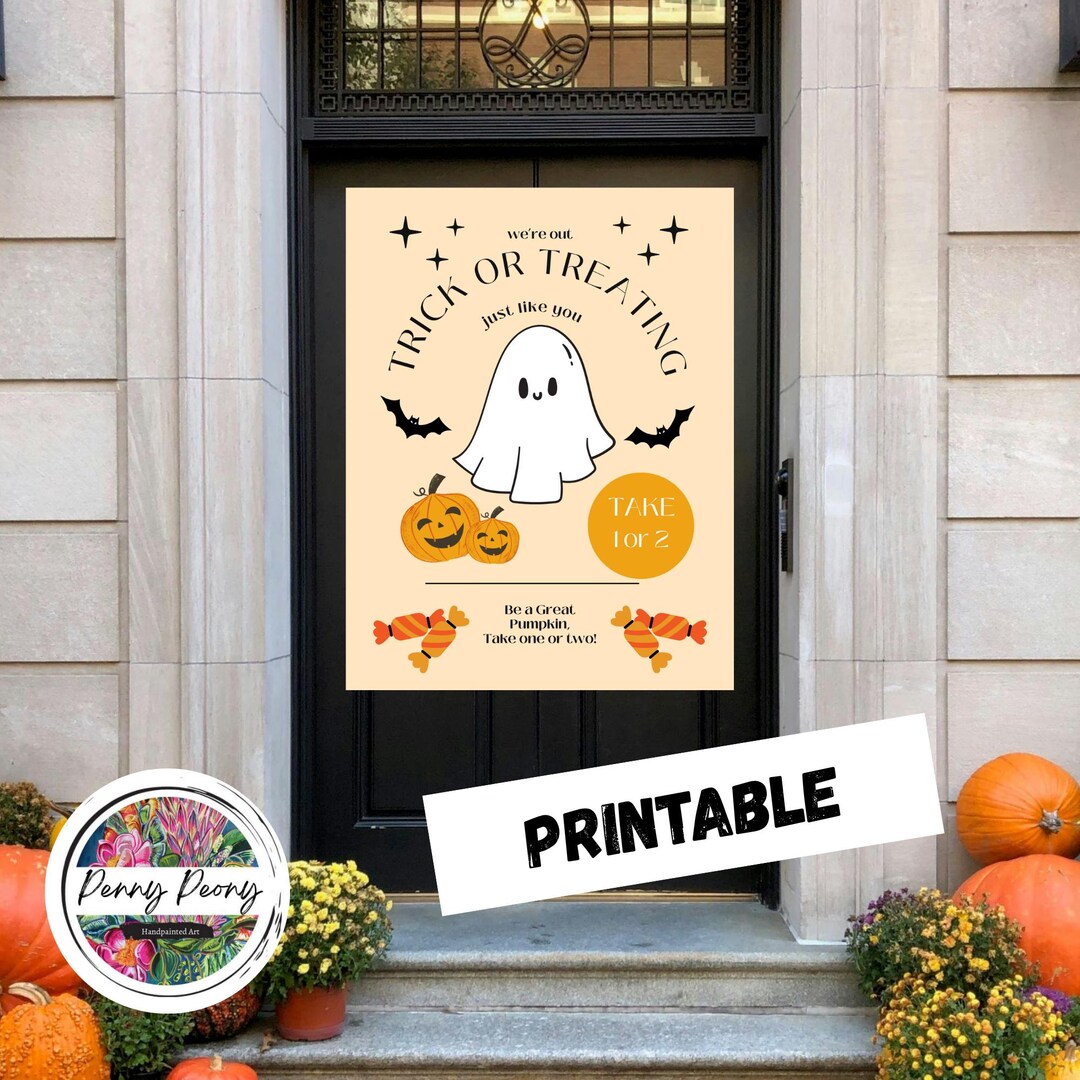 Trick or Treat Door Hanger Printable, Downloadable Halloween Sign ...