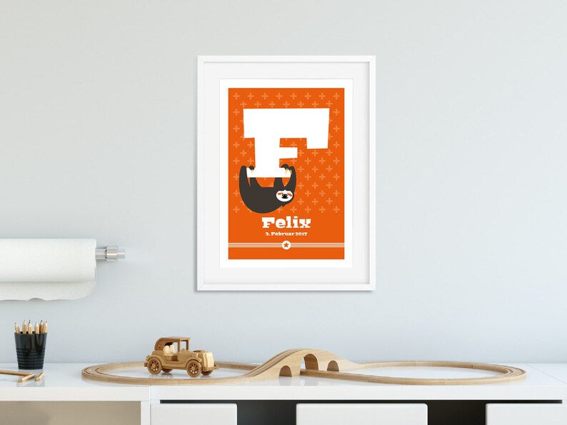 Nursery picture with children\u2019s name as personalized gift for birth and baptism in DIN A4 for girls and boys