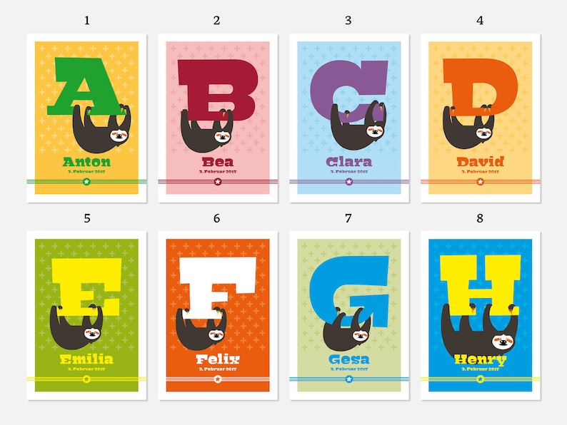 Nursery picture with children\u2019s name as personalized gift for birth and baptism in DIN A4 for girls and boys