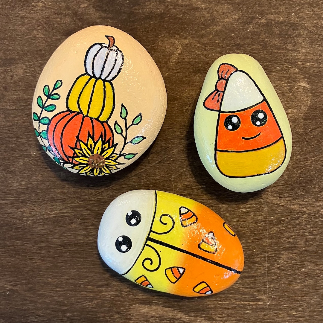 Halloween Hand Painted Rocks Candy Corn Stone Art Rock