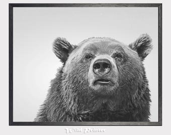 Bear Woodland Animals Print Country Home Decor Funny Cabin Black And White Art Animal Printable Digital Download