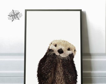 Vintage Art Print Poster Otter Cute Animal Wilflife Country A1 A2 A3 A4 A5