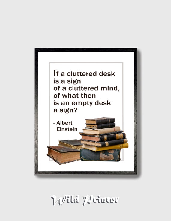 Cubicle Decor Einstein Cluttered Desk Sign Inspirational Etsy