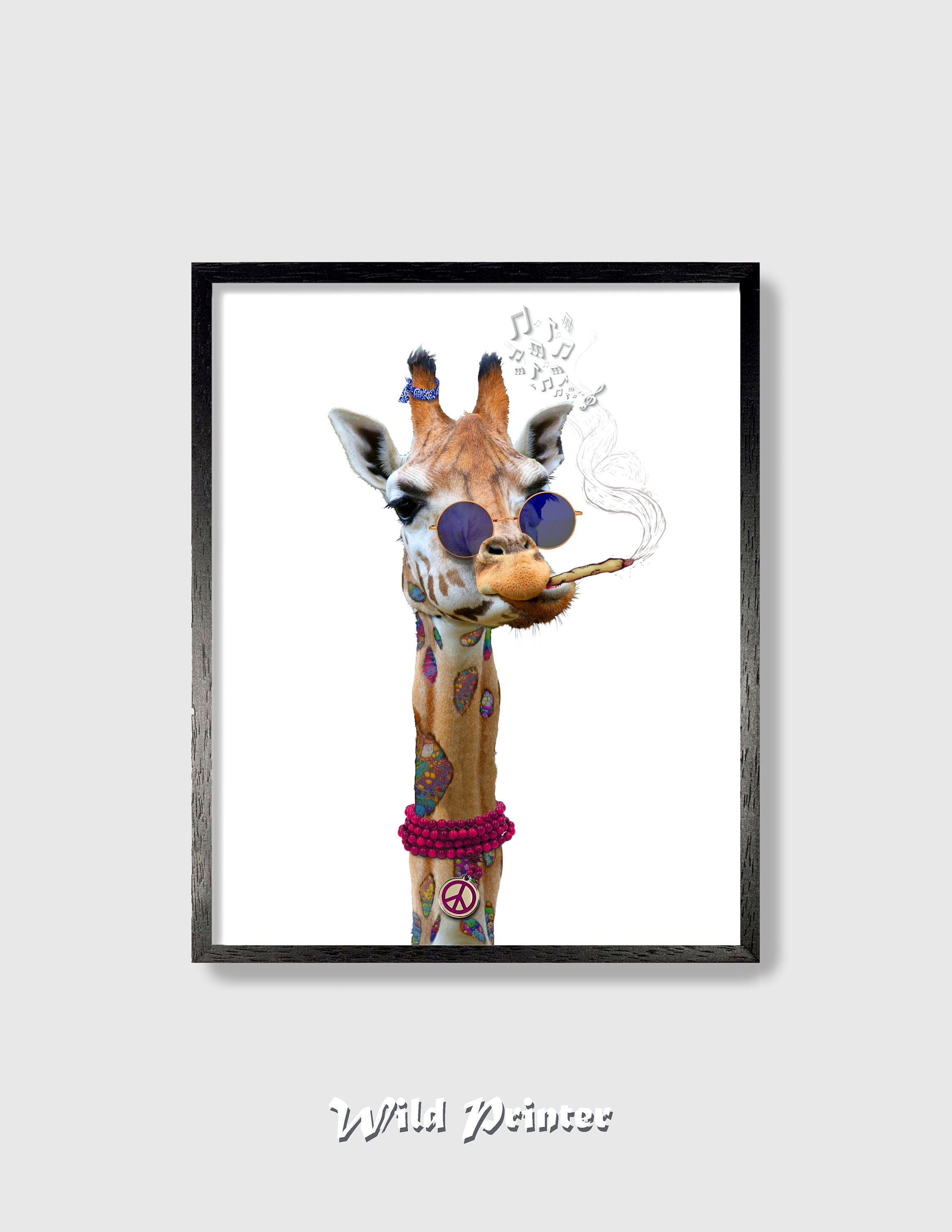 Giraffe Hippie Print Funny Animal Wall Art Wild Boho Etsy