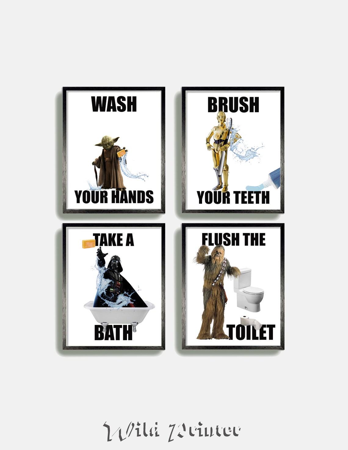 Star Wars Bathroom Set of 4 Prints Yoda Bath Fantasy Quote Etsy