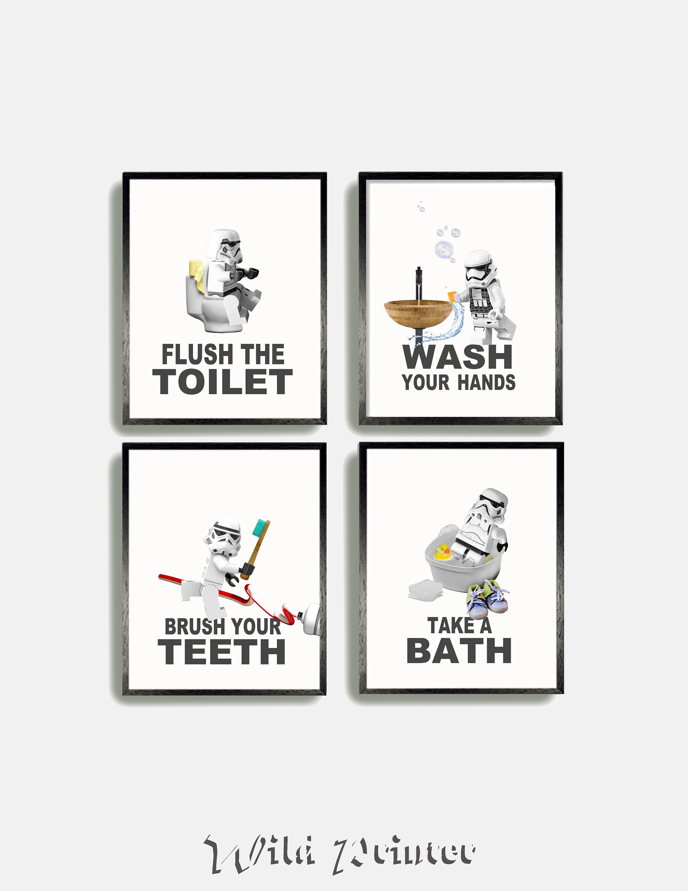 Lego Star Wars Bathroom Set of 4 Prints Bath Quote Wall Art Etsy