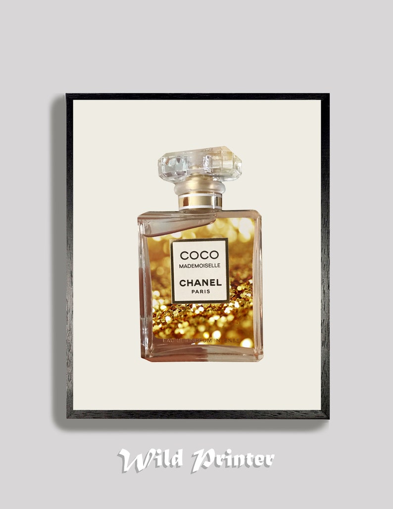 Coco Chanel Perfume Glitter Set of 3 Print Gold Glam Bottle | Etsy