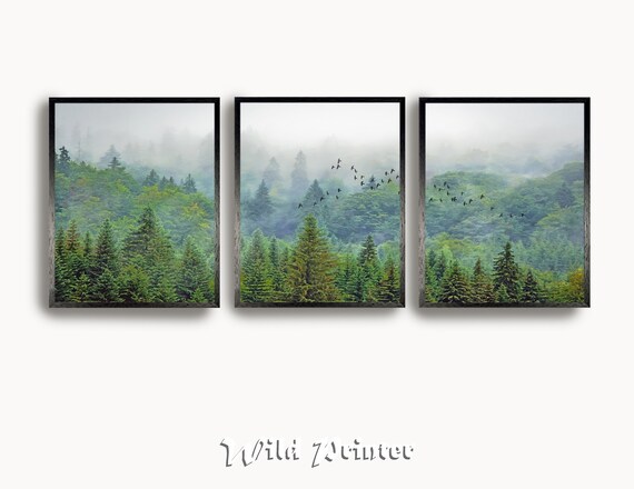 Foggy Blue Forest Bear Silhouette Printable Wall Art Forest Animal Wall Art Bear Print Woodland Nursery Wall Art Downloadable Prints