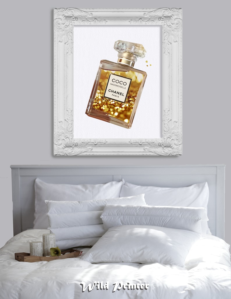 Chanel Glitter Wall Art Glam Room Decor Gold Perfume