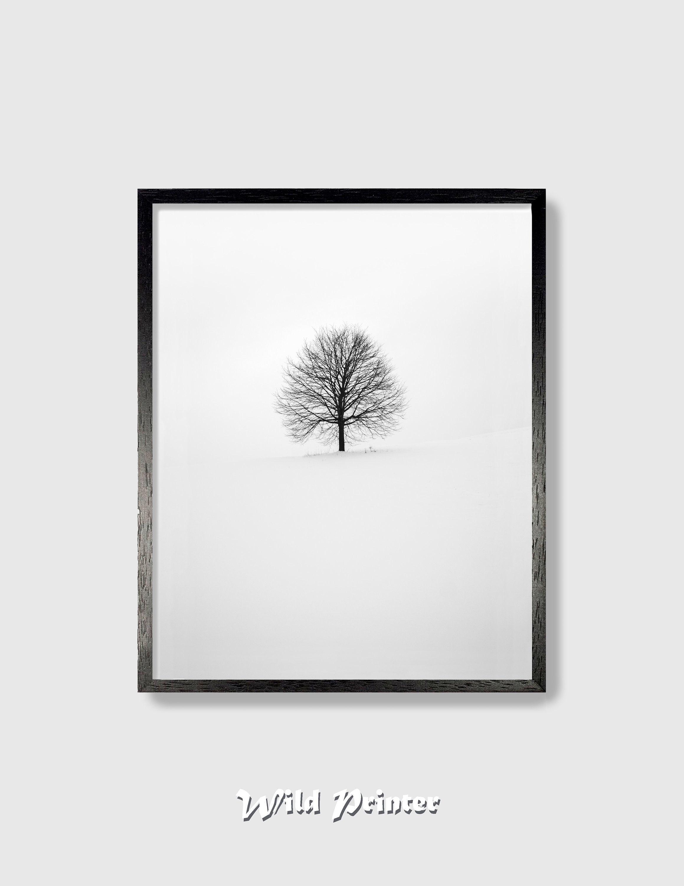 Black & White Oak Tree Print Minimalist Poster Peaceful Wall Etsy