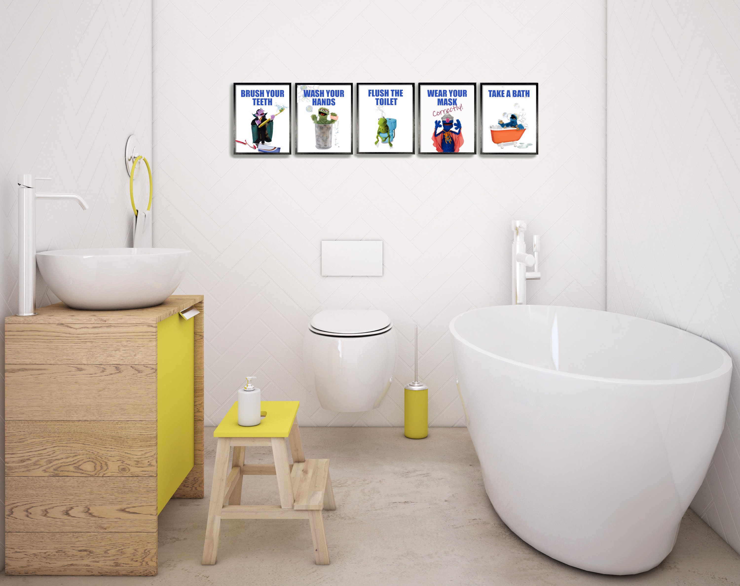 Muppets Bathroom Set of 5 Prints Sesame Street Quote Wash Etsy