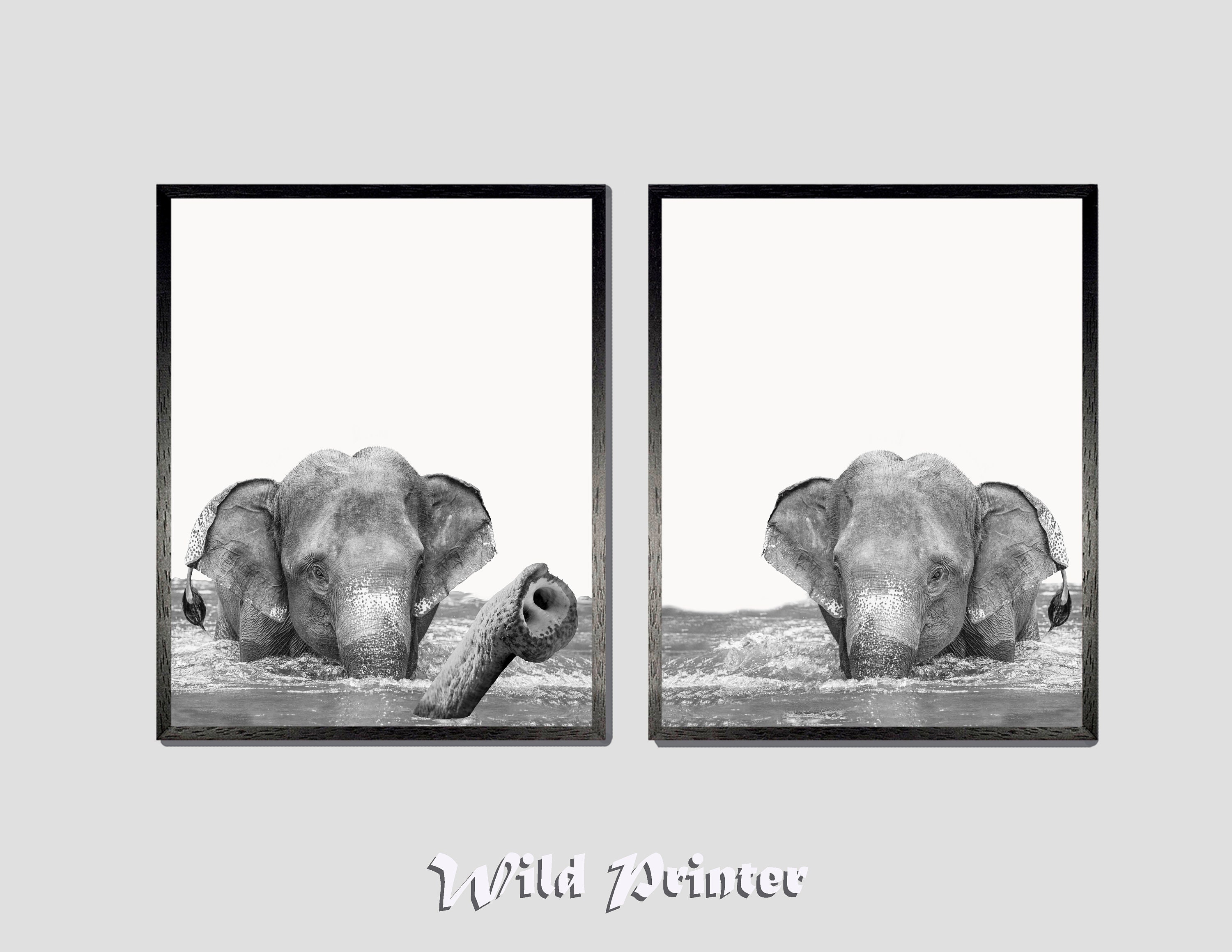 Baby Elephant Wall Art Animal Bath Set of 2 Prints Funny Etsy