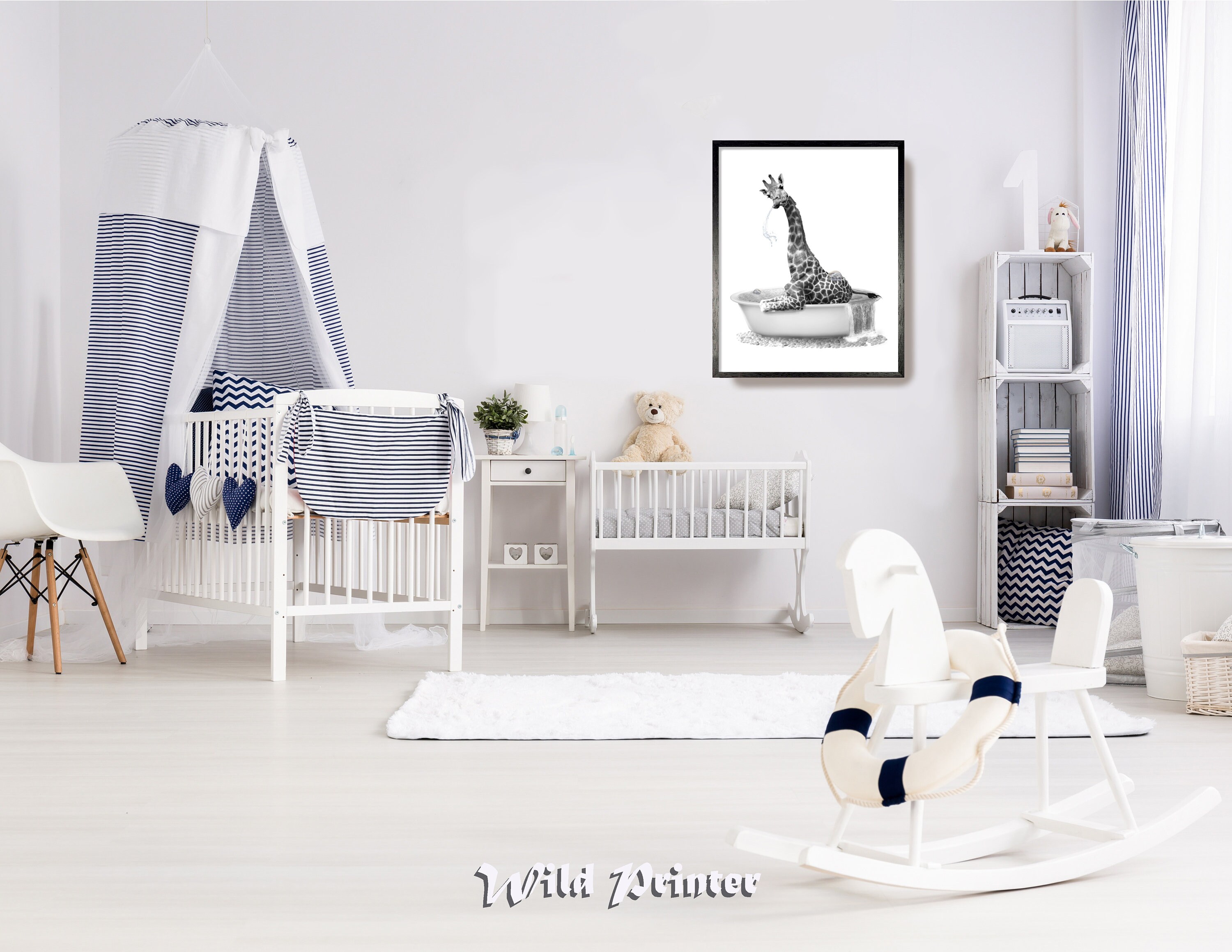 Giraffe Badewanne Druck schwarz & weiß Tier Poster lustige | Etsy