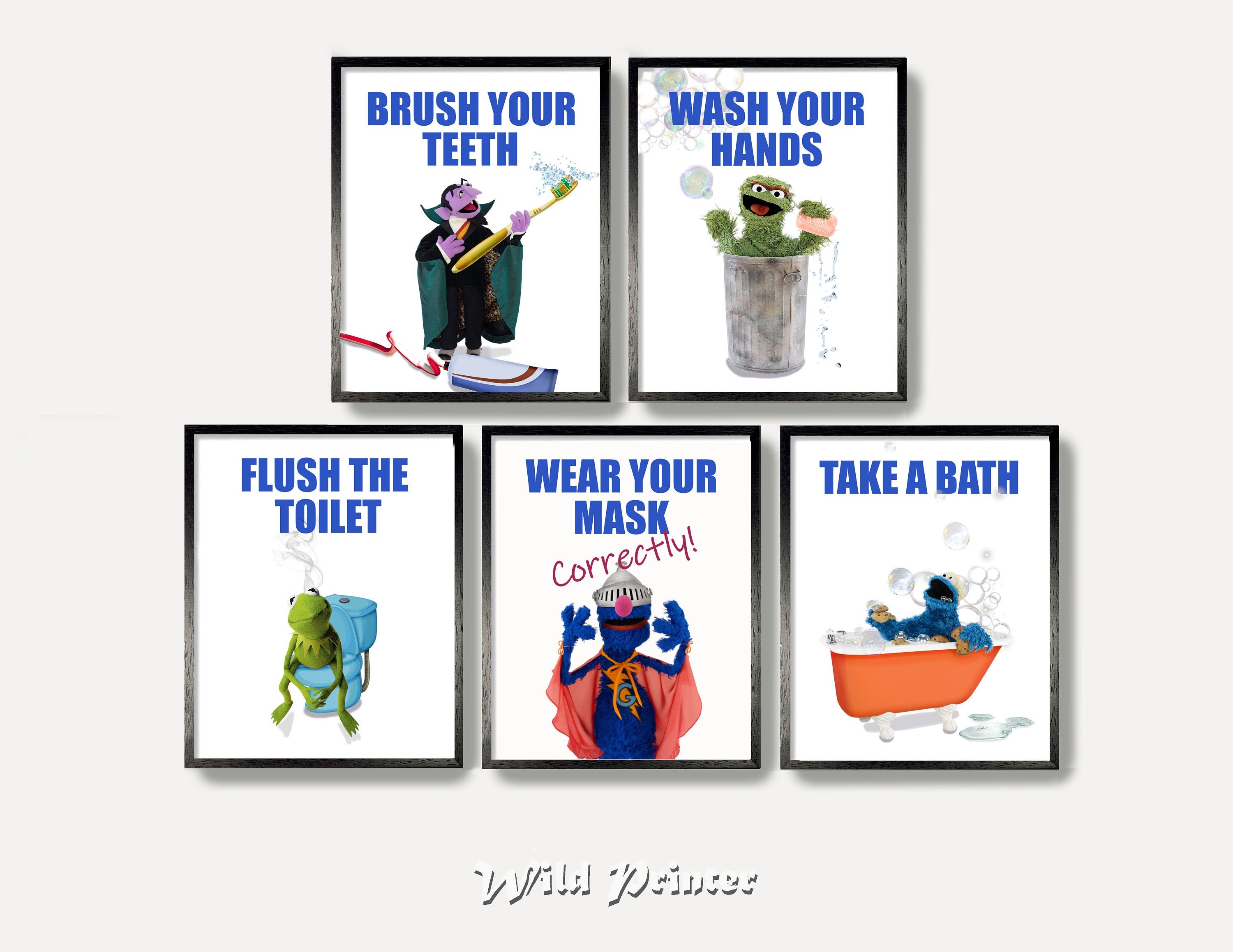 Muppets Bathroom Set of 5 Prints Sesame Street Quote Wash Etsy