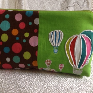 Multi -Use, Fully Lined, Zippered Bag with hot air Balloon Design