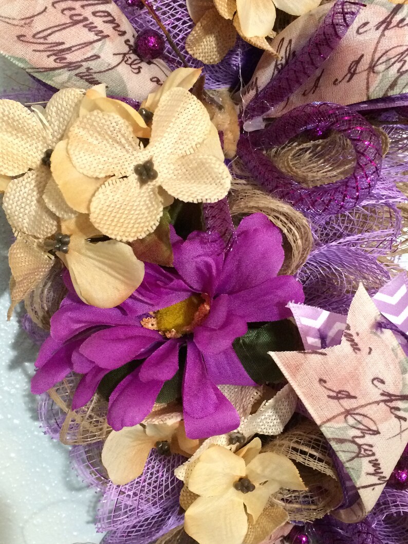 Burlap Wreath Spring Wreath Purple Gerber Daisies Spring Decor Wall Accent