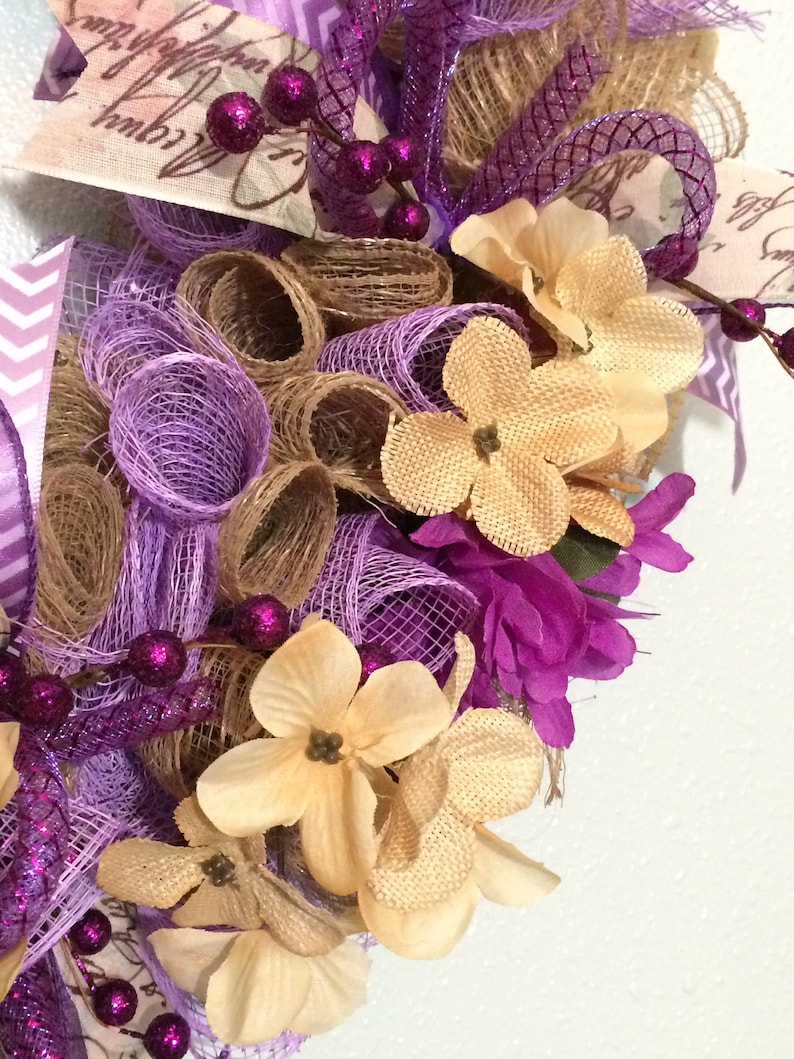 Burlap Wreath Spring Wreath Purple Gerber Daisies Spring Decor Wall Accent