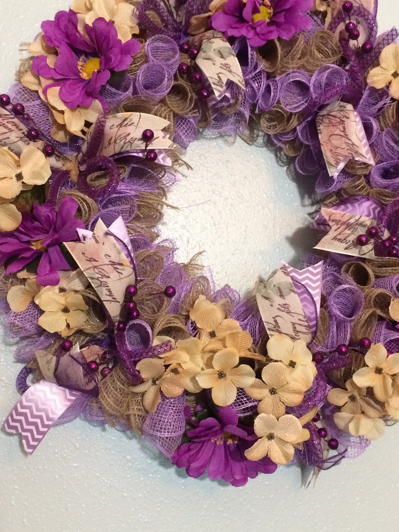 Burlap Wreath Spring Wreath Purple Gerber Daisies Spring Decor Wall Accent