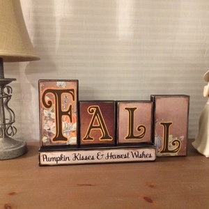 Fall Decor Autumn Wood Blocks Shelf Sitter Pumpkins Thanksgiving Decor Mason Jars Orange & Brown