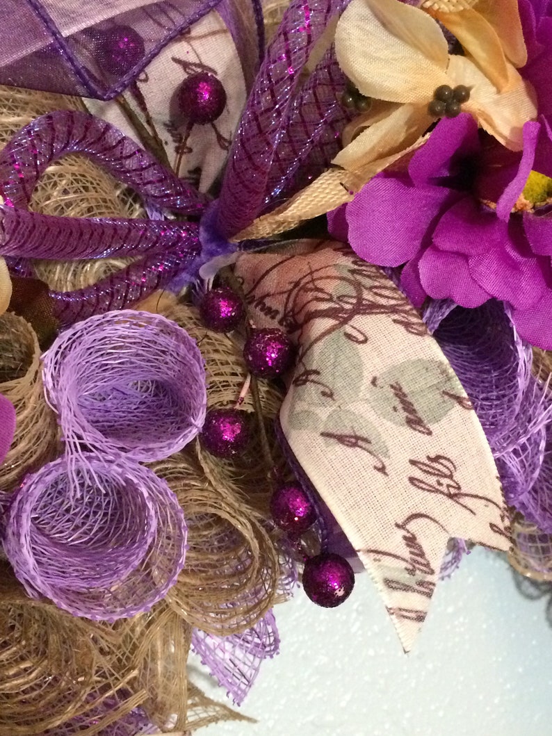 Burlap Wreath Spring Wreath Purple Gerber Daisies Spring Decor Wall Accent
