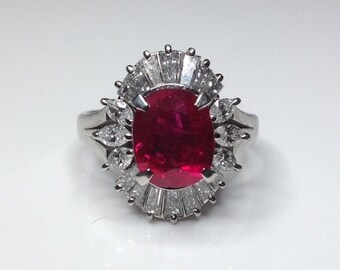 Estate Vintage GRS Certified 4.16 CTW Natural Red Ruby Diamond Platinum Ring!