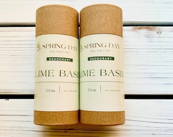 Natural Lime Basil Deodorant, Aluminum-free,  Shea Butter, Eco-friendly Kraft Paper Tube, 2.5oz