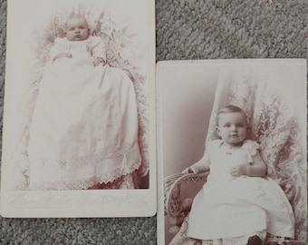 Look How Harold Has Grown! Lot of 2 Cabinet Cards of Harold Richmond Taken at 3 Months and 1 Year, Hogan & Fischer Photography, Petoskey, MI