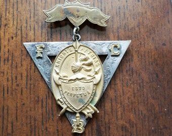 Antique Knights of Pythias Badge, Fraternal Organization Medal/Pin/Badge, Triangular Badge, Ornamental Tiered Badge, Secret Society Pin