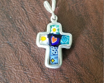 Millefiori Burnt Orange Cross Pendant