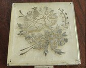 Vintage Rex Fifth Avenue Powder Compact, Silver-Tone With Etched Design, Lucite and Sterling Silver Deposit Top, Beautiful Floral Design