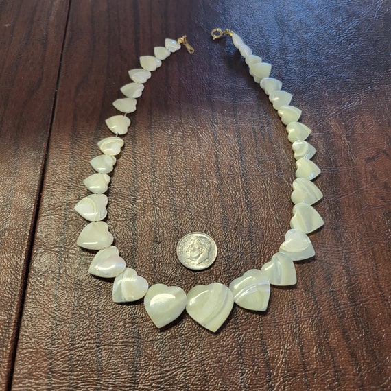 Vintage Avon Carved Mother of Pearl Heart Necklac… - image 2