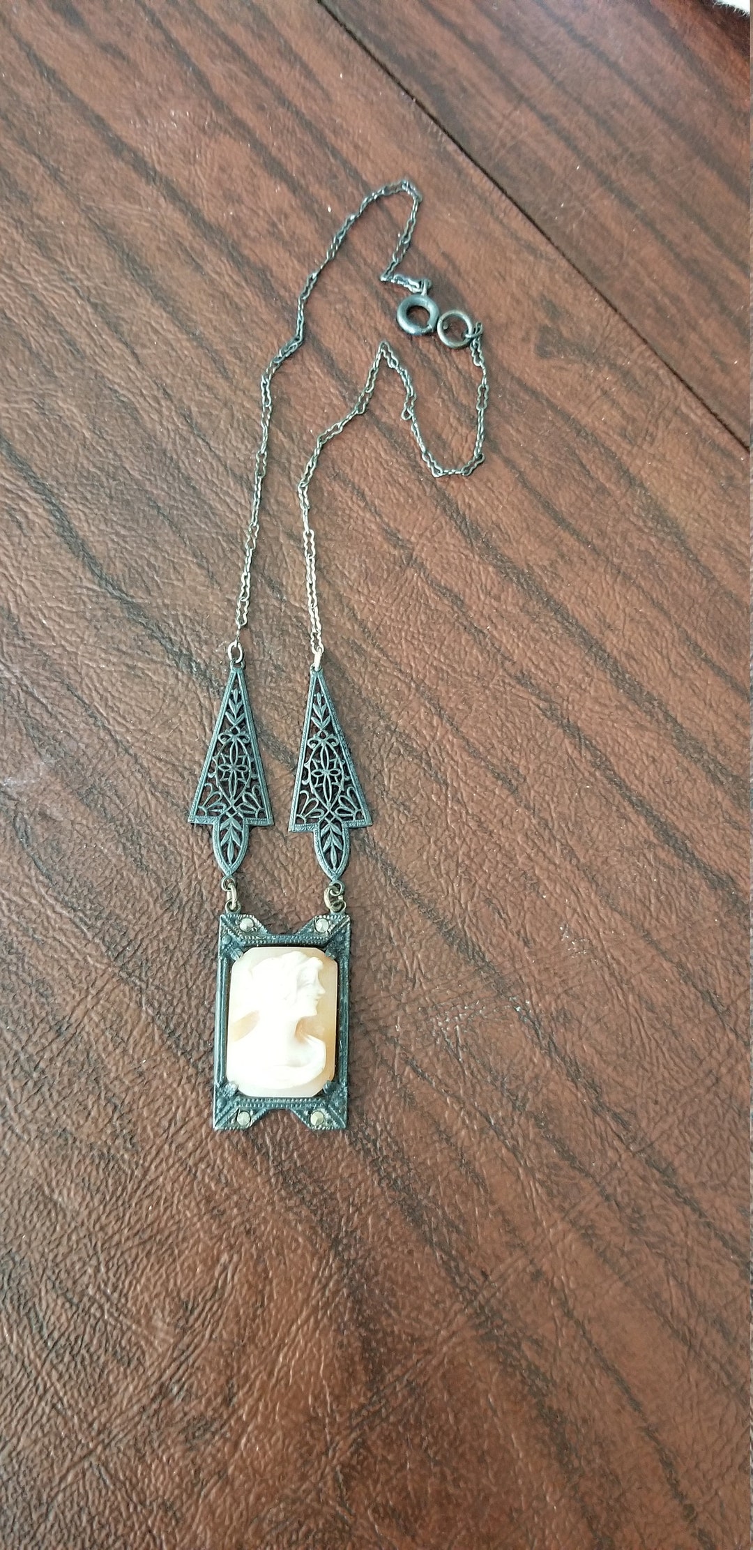 Gorgeous Vintage Sterling Silver Art Deco Cameo Necklace, Carved Shell ...