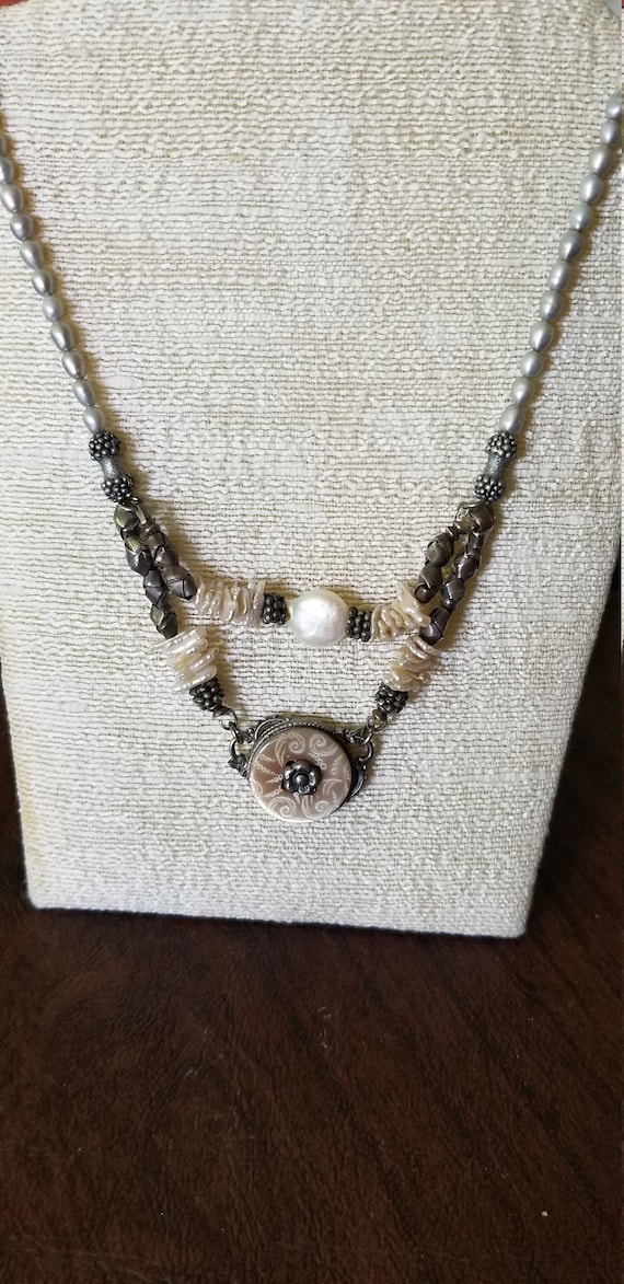 Beautiful Artisan Sterling and Pearl Necklace, Fre