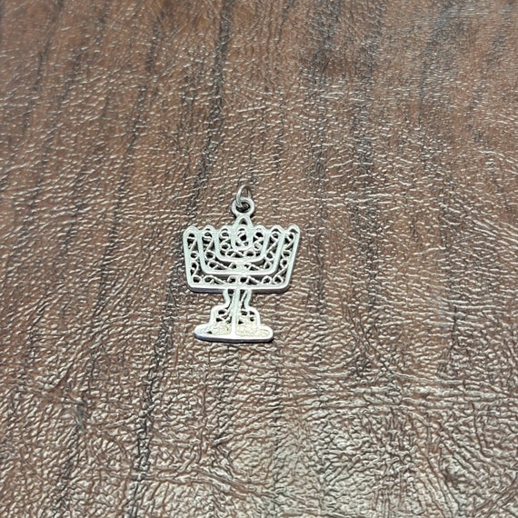 Vintage Sterling? Silver Cannetille Menorah Pendant, Religious Menorah, Judaica Jewelry, Filigree Jewish Menorah Pendant