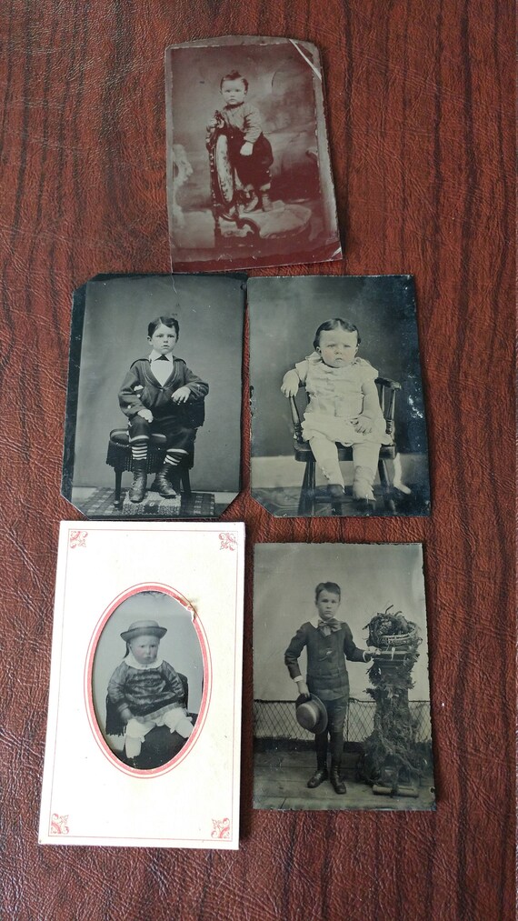 Blurred Lines:  Lot of 5 Antique Tintype Photographs of Children Who Moved During Their Photgraph